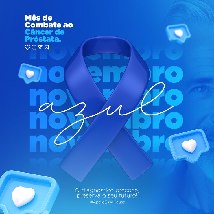 PSD postagem nas redes sociais para a campanha novembro azul em renderização 3d em português brasileiro