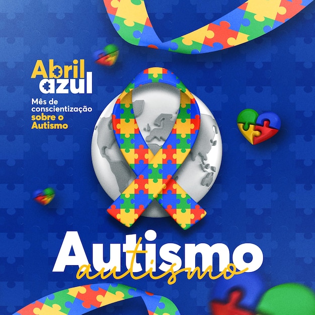 PSD postagem nas redes sociais sobre o dia mundial de conscientização sobre o autismo no brasil português