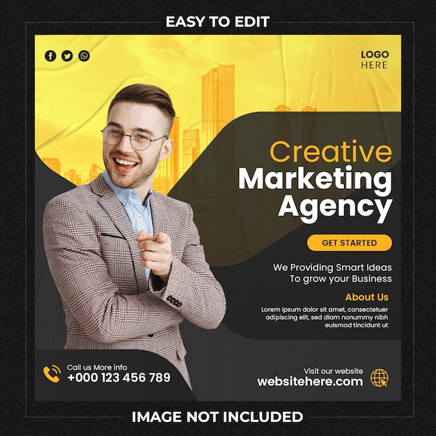 Postagem no Instagram da agência de marketing digital e modelo de banner de mídia social