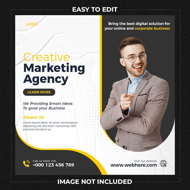 Postagem no Instagram da agência de marketing digital e modelo de banner de mídia social
