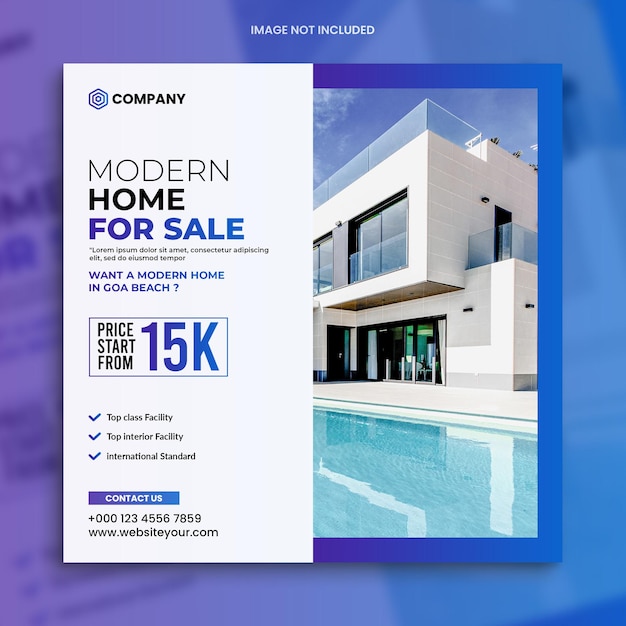 Postagem no instagram de imóveis imobiliários ou modelo de publicidade em banner na web