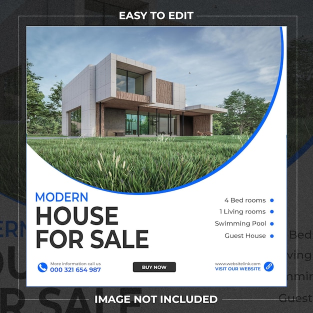 Postagem no Instagram de imóveis imobiliários ou modelo promocional de banner web quadrado