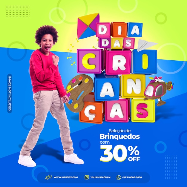 Postagem no instagram nas redes sociais para o dia das crianças Brasil selo 3d para composição