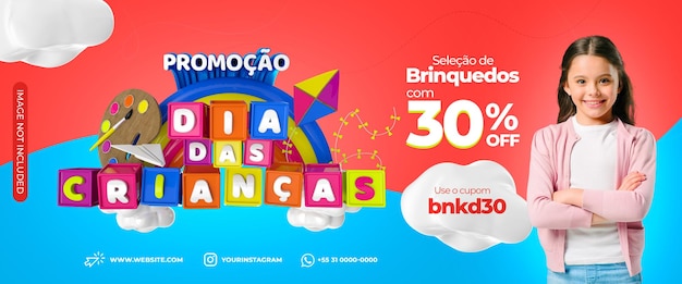 Postagem no instagram nas redes sociais para o dia das crianças brasil selo 3d para composição