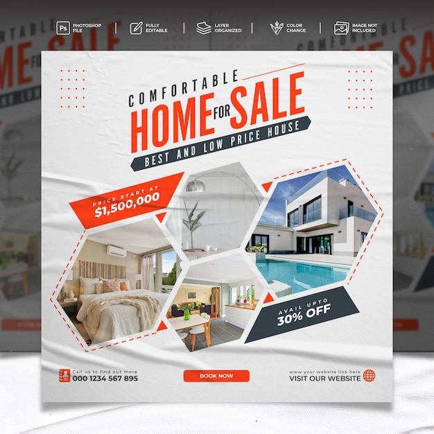 Postagem no Instagram ou modelo de banner da web de imobiliárias de mídia social