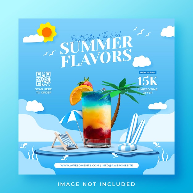 PSD postagem ou banner nas redes sociais do menu de bebidas de verão