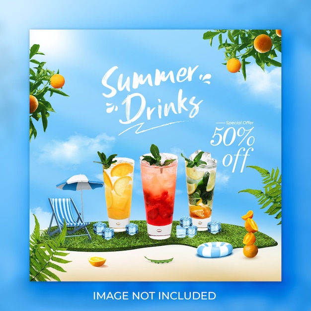 Postagem ou banner nas redes sociais do menu de bebidas de verão