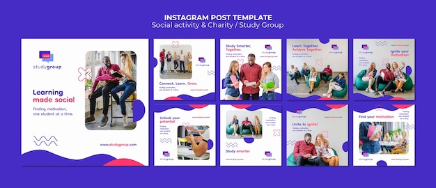 Postagens de instagram de atividade social de design plano