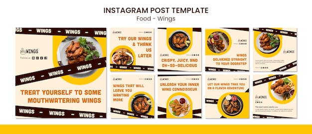 PSD postagens de instagram de comida deliciosa de design plano