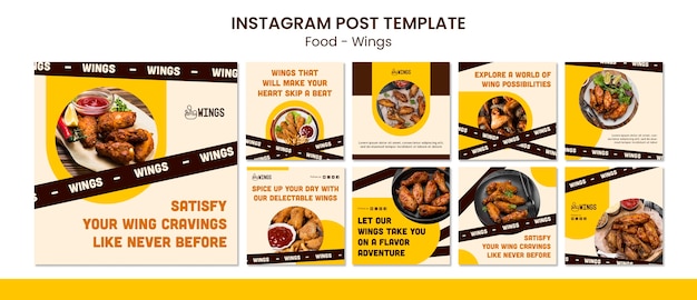 PSD postagens de instagram de comida deliciosa de design plano