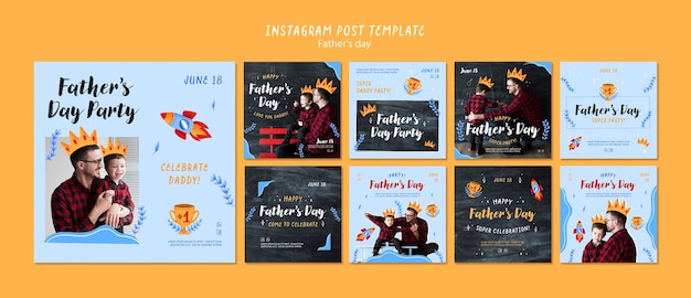 PSD postagens de instagram de dia dos pais de design plano