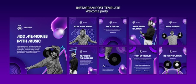Postagens de instagram de festa de boas-vindas gradiente