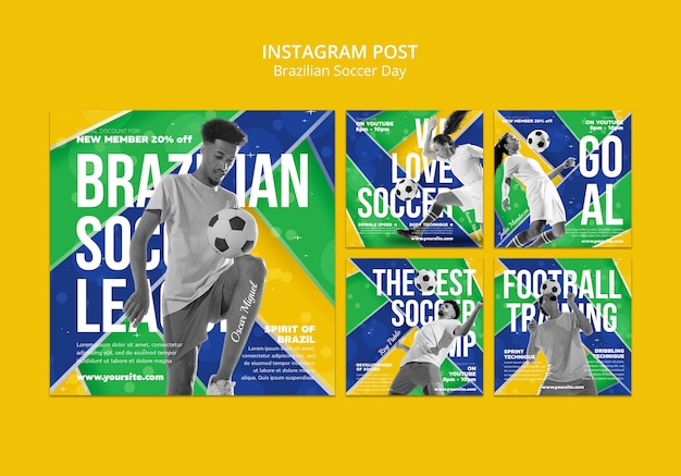 Postagens de instagram de futebol brasileiro de design plano