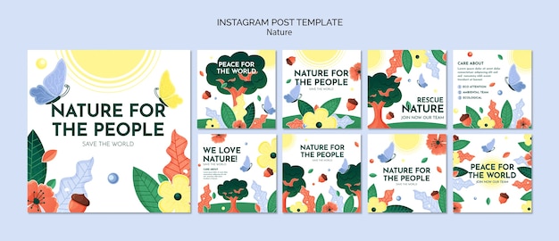 PSD postagens de instagram de natureza de resgate desenhadas à mão