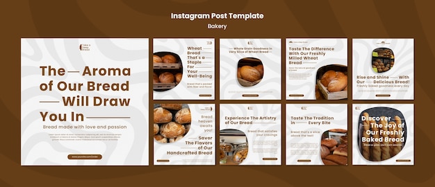 Postagens de instagram de padaria de design plano