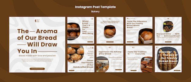 PSD postagens de instagram de padaria de design plano