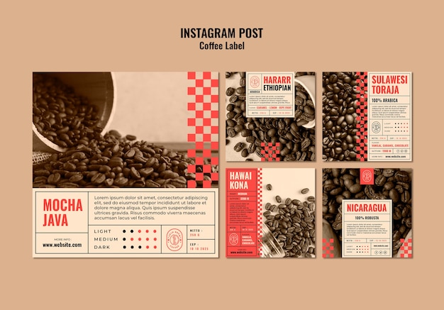 PSD postagens de instagram de rótulo de café de design plano