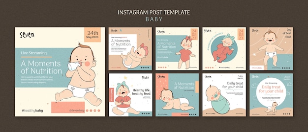 PSD postagens de instagram de saúde de bebê desenhadas à mão