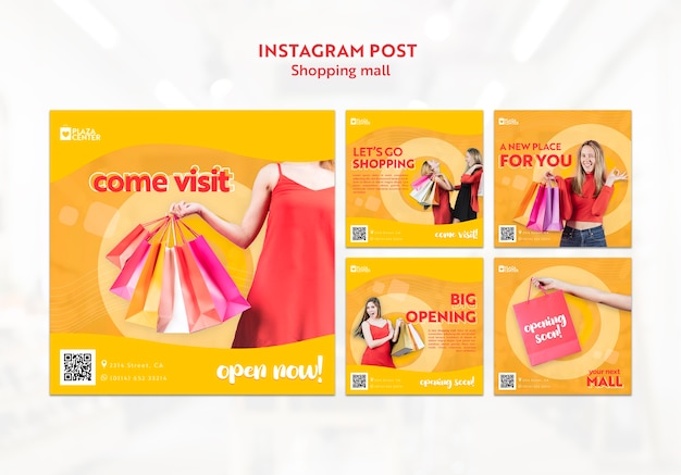 Postagens de instagram de shopping de design plano