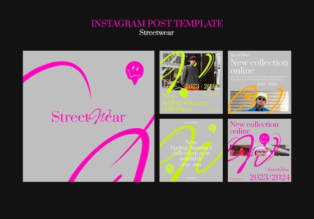 PSD postagens de instagram de streetwear de design plano