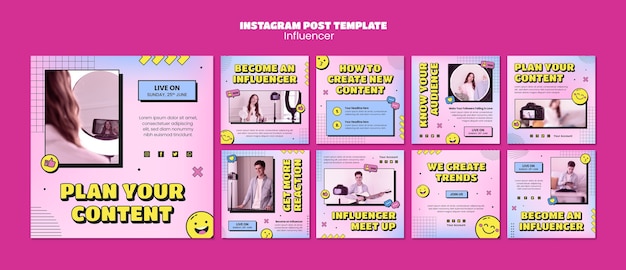 PSD postagens de instagram de trabalho de influenciador desenhadas à mão