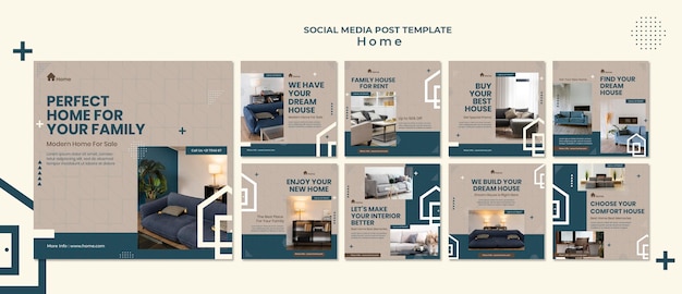 Postagens de mídia social da casa dos sonhos