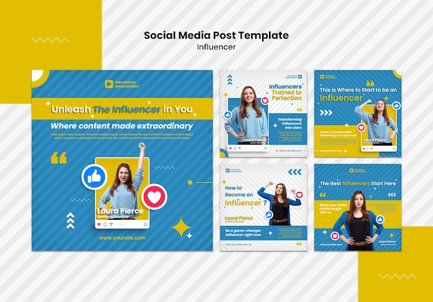 PSD postagens de mídia social de trabalho de influenciador