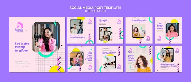 Postagens de mídia social influenciador do estilo Memphis
