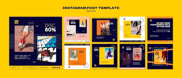 PSD postagens do instagram com desconto de vendas de design plano