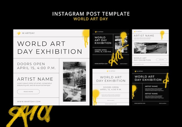 PSD postagens do instagram da celebração do dia mundial da arte