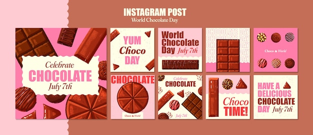 PSD postagens do instagram da celebração do dia mundial do chocolate