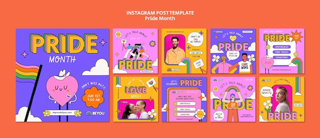 PSD postagens do instagram da celebração do mês do orgulho