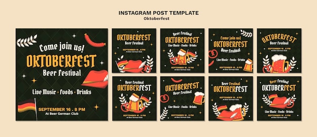 PSD postagens do instagram da oktoberfest desenhadas à mão