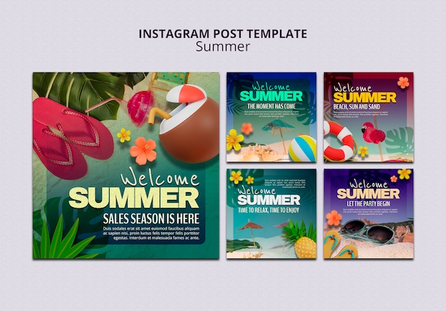 PSD postagens do instagram da temporada de verão