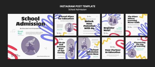 Postagens do instagram de admissão escolar de design plano