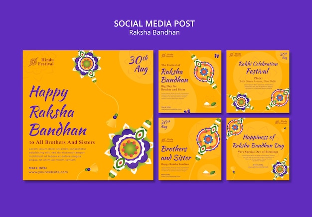 PSD postagens do instagram de celebração de raksha bandhan de design plano