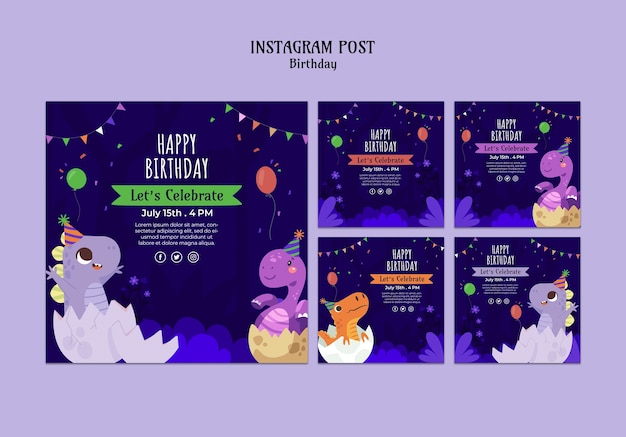 Postagens do instagram de comemoração de aniversário de design plano