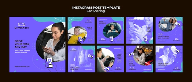 PSD postagens do instagram de compartilhamento de carro de design plano