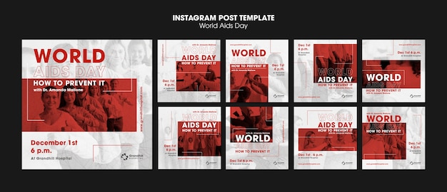 PSD postagens do instagram de conscientização do dia mundial da aids