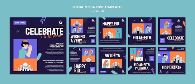 Postagens do instagram de design plano eid al fitr