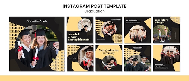 PSD postagens do instagram de formatura de design plano