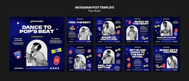 PSD postagens do instagram de música pop gradiente