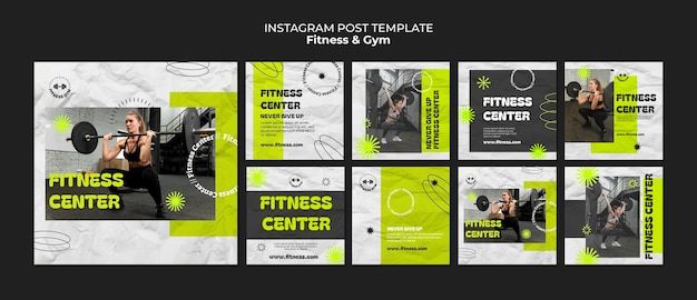 Postagens do instagram de treinamento de academia de design plano