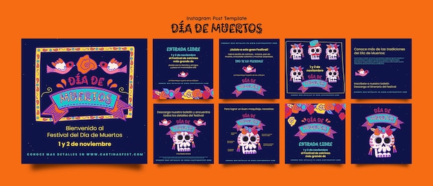 Postagens do instagram dia de muertos desenhadas à mão