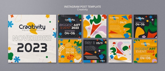Postagens do instagram do conceito de criatividade de design plano