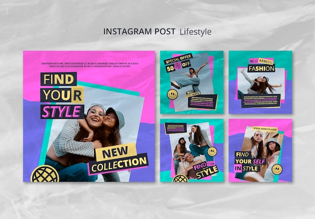 postagens do instagram do conceito de estilo de vida