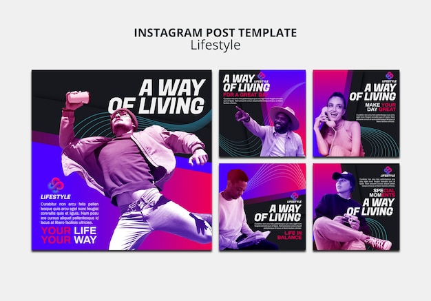 postagens do instagram do conceito de estilo de vida