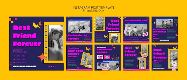 Postagens do instagram do dia da amizade de design plano