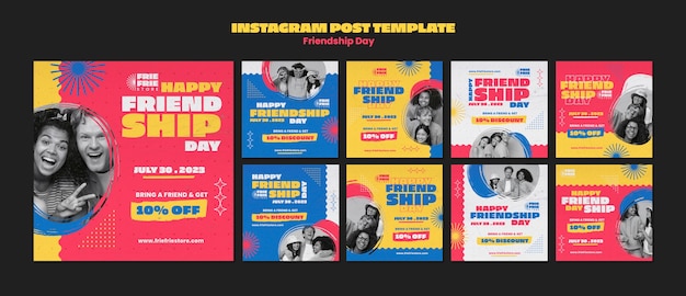 PSD postagens do instagram do dia da amizade de design plano