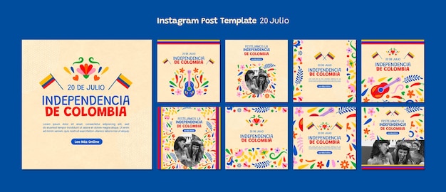 PSD postagens do instagram do dia da independência da colômbia